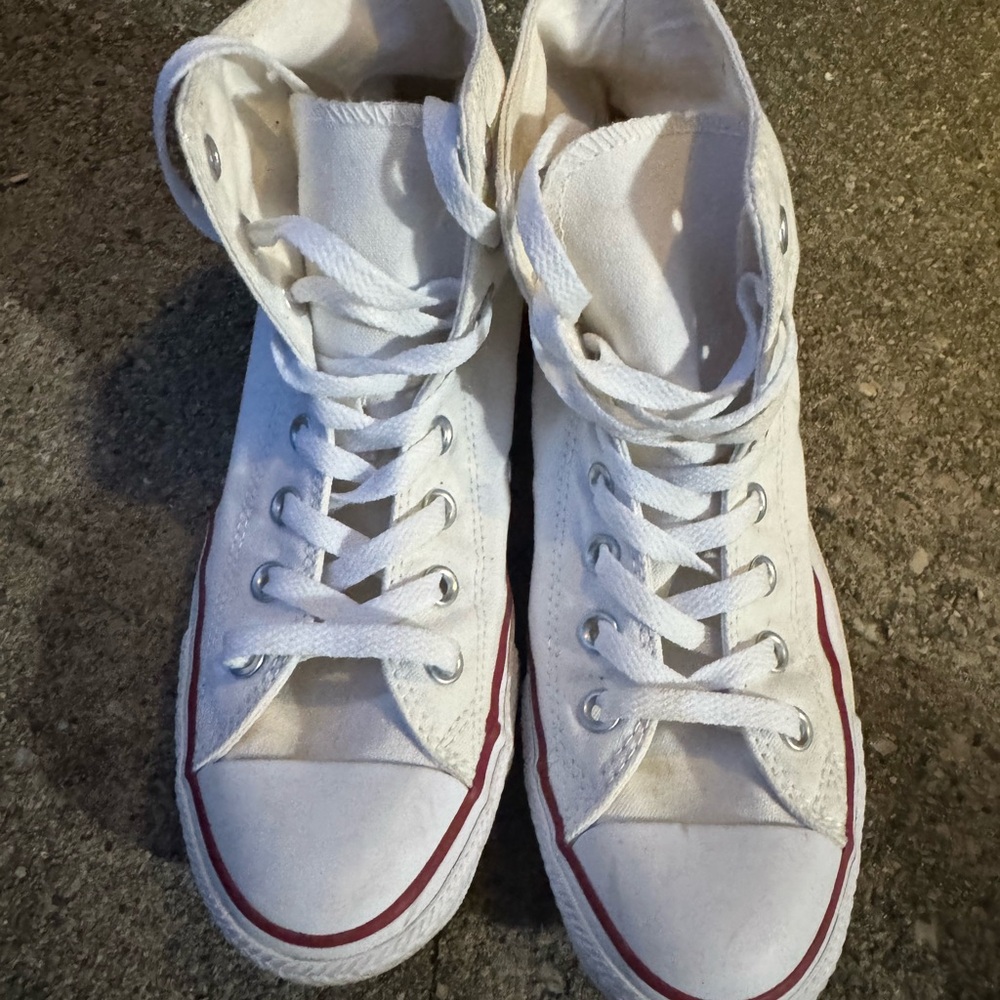Converse White High-Tops with Red and Blue Accents